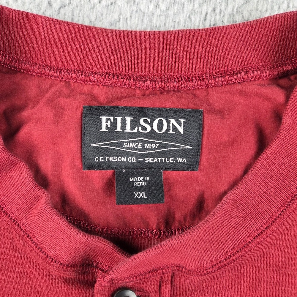 Filson Henley Long Sleeve Cotton Shirt Mens 2XL Red - Picture 4 of 9